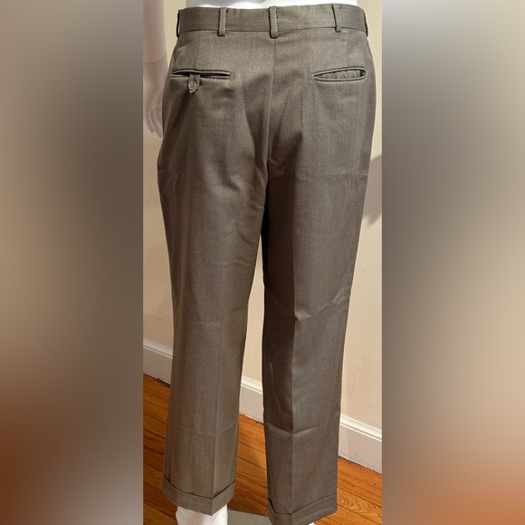 Lands End Direct Merchant Tan Pleated Deep Pockets Suspender Dress Pants Sz 32 - Picture 4 of 15